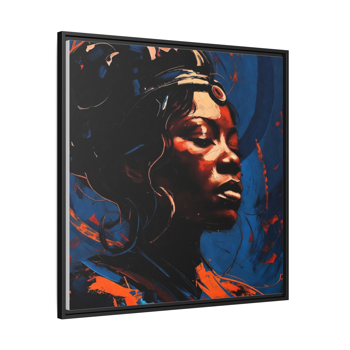Framed Matte Canvas Art - Vibrant Portrait of a Black Woman (Multi-Color)