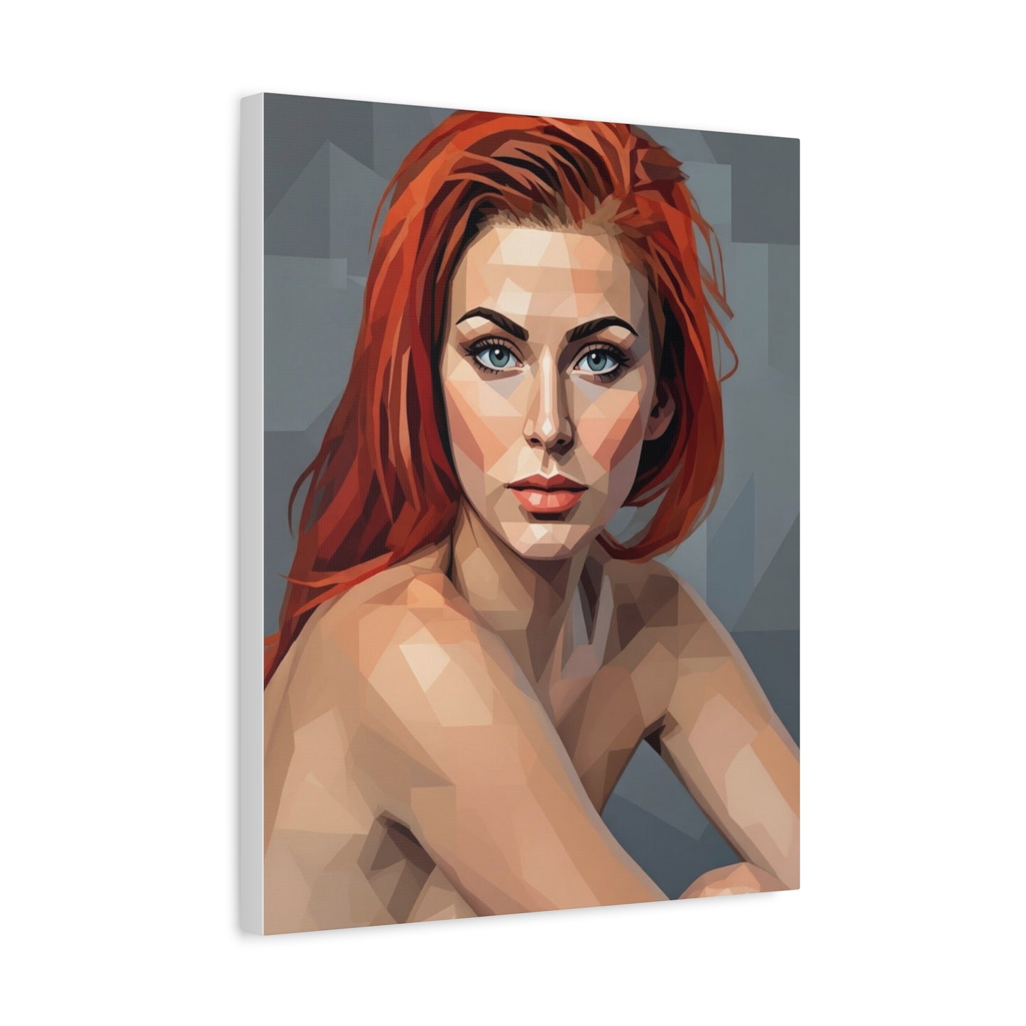 Geometric Redhead Portrait Matte Canvas Print — Modern Pop Art Wall Decor
