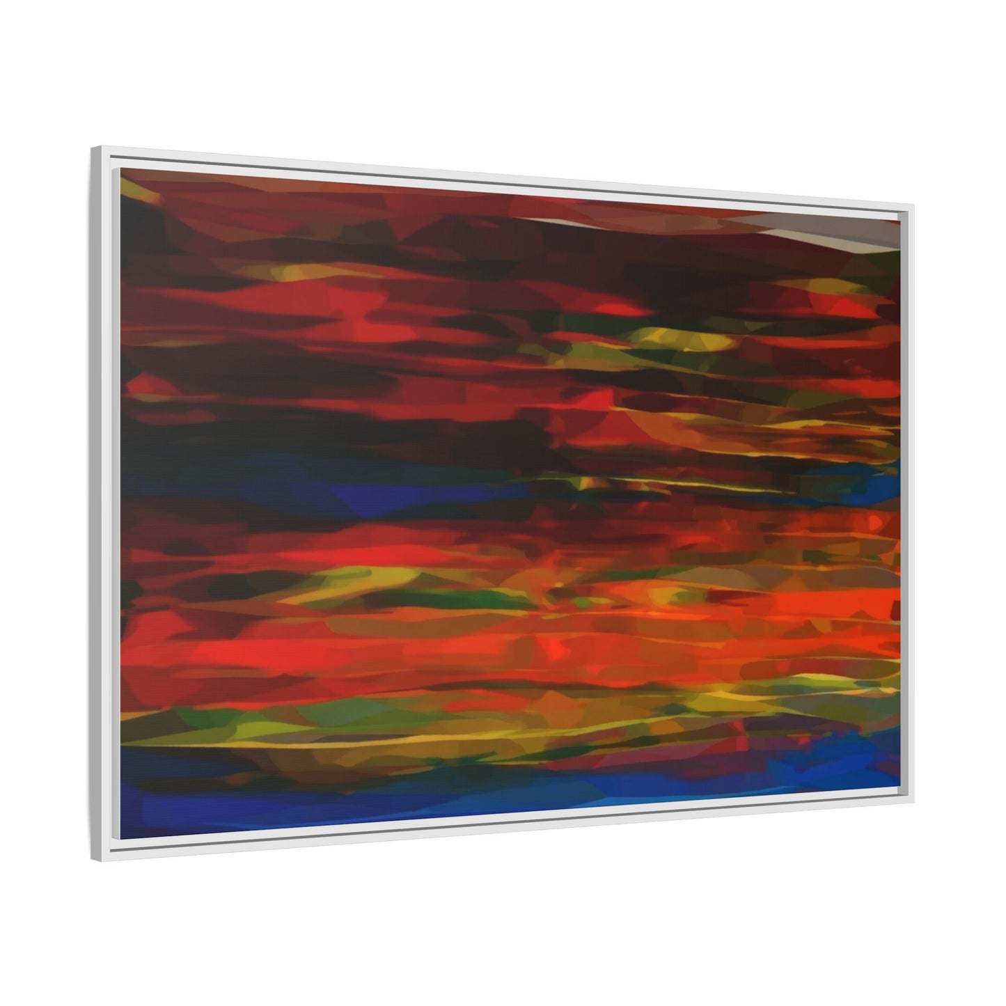 Abstract Multi-Color Matte Canvas Framed Wall Art — Bold Red & Blue Modern Painting