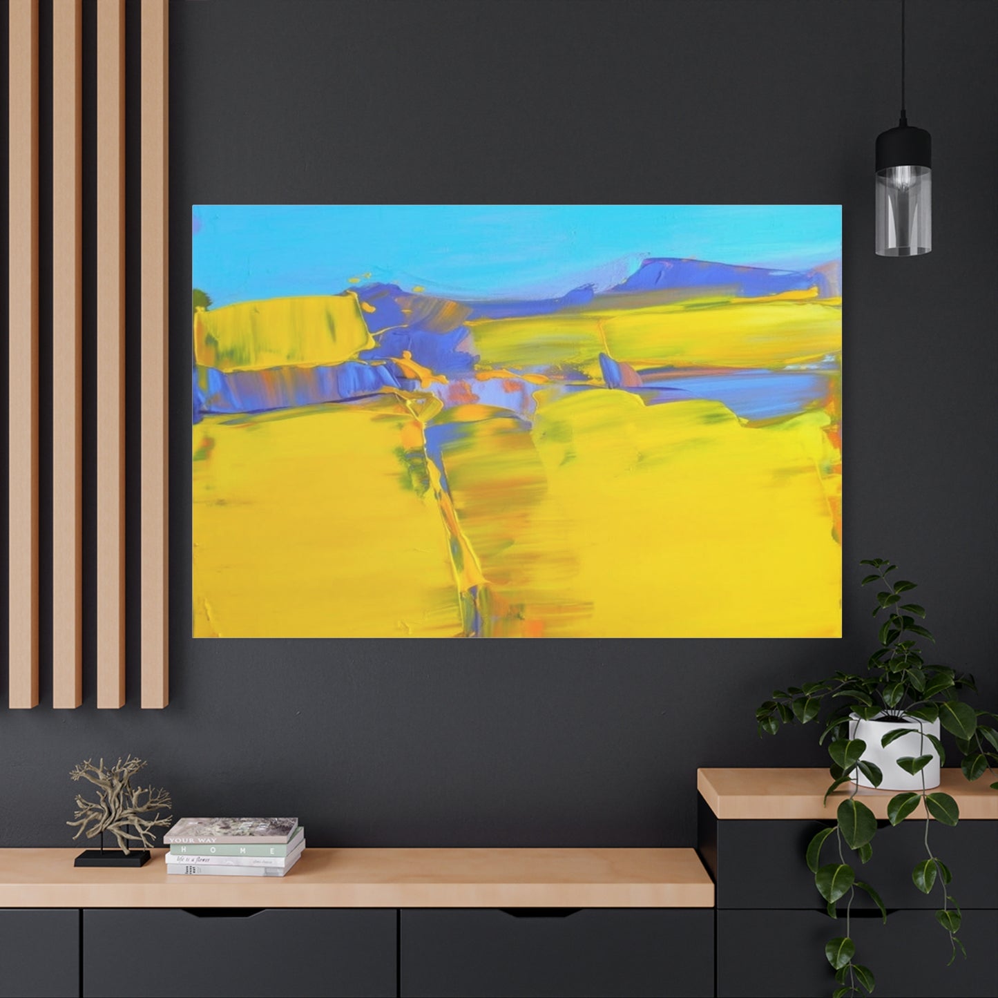 Abstract Yellow Field Canvas Wall Art  Vibrant Landscape Matte Stretched Canvas 1.25"