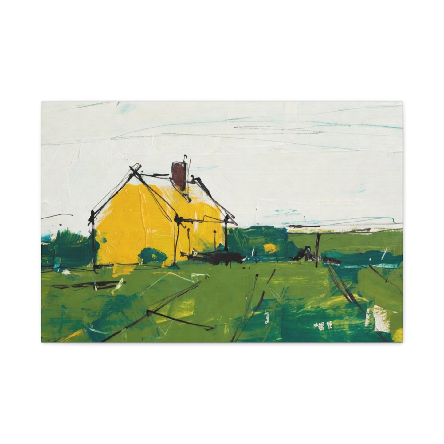 Yellow Cottage Landscape Canvas - Matte Stretched Wall Art