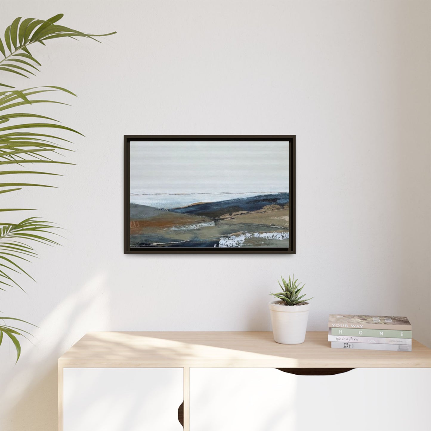 Framed Matte Canvas Wall Art — Serene Coastal Abstract Landscape