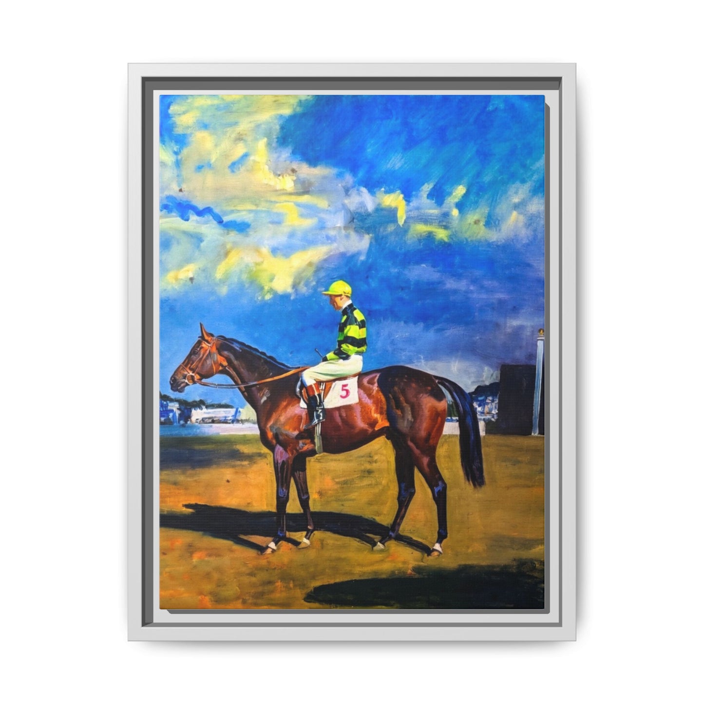 Framed Matte Canvas — Jockey on Racehorse Vintage Equestrian Wall Art
