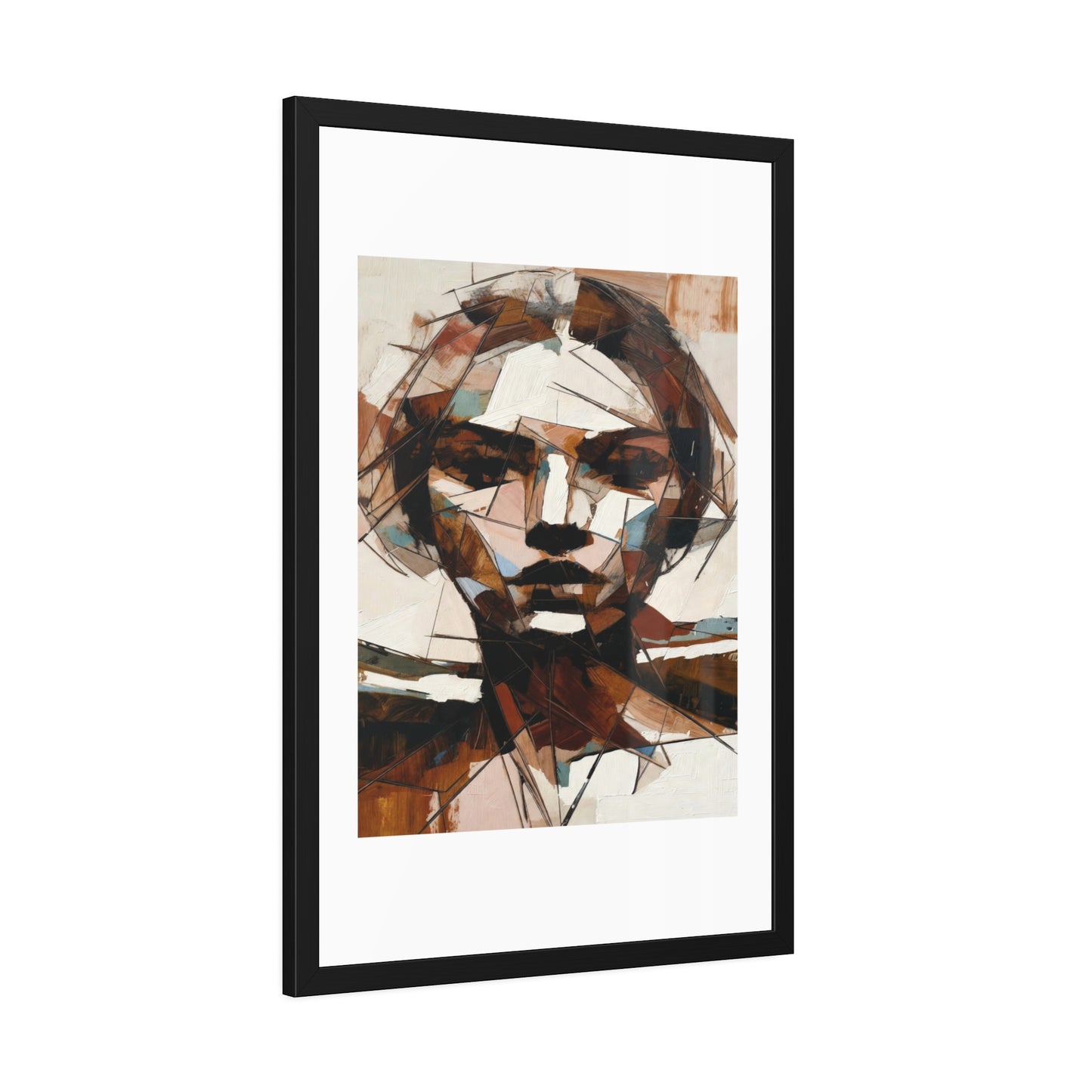 Abstract Cubist Portrait Framed Art Print — Modern Neutral Wall Decor