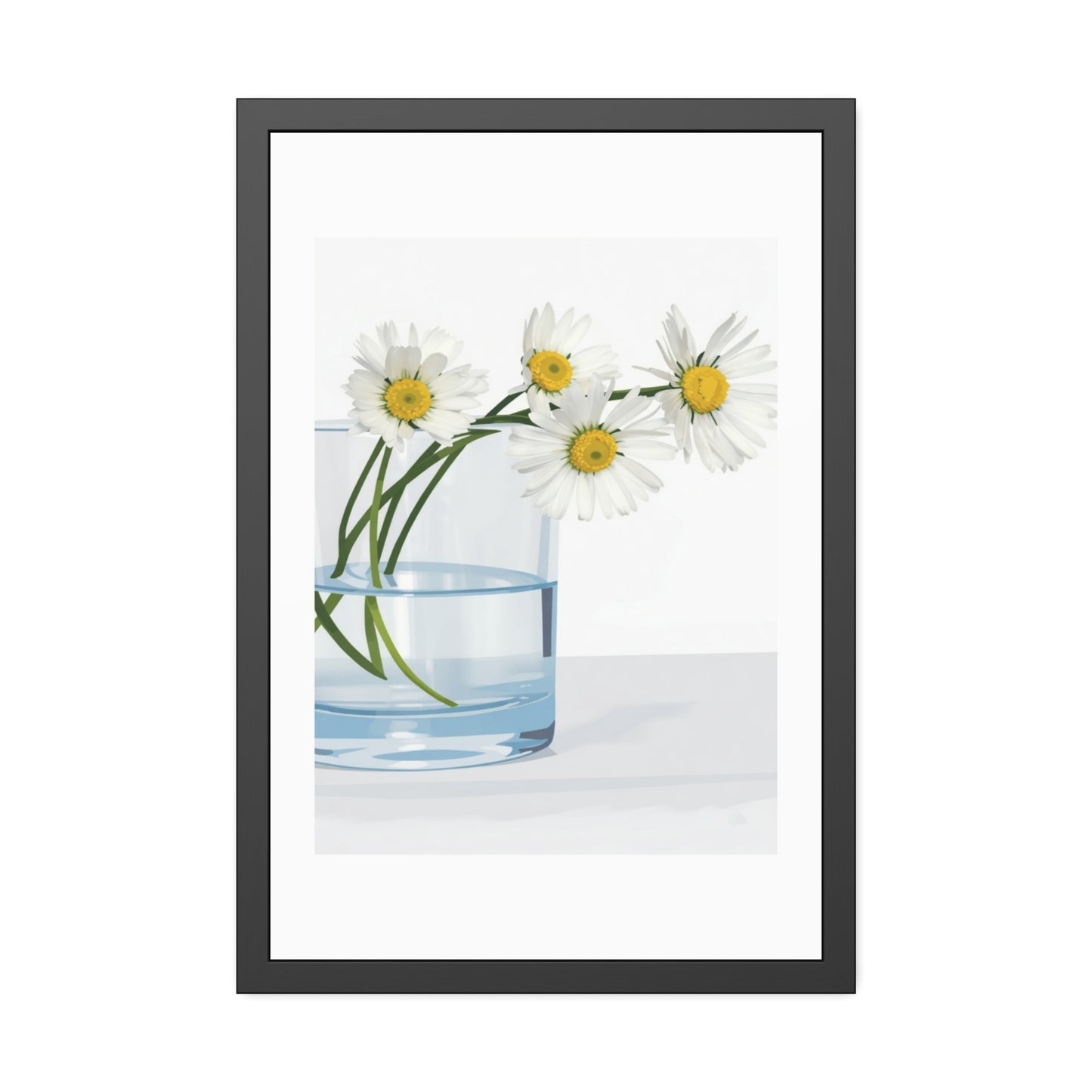 Framed Poster — Daisies in Glass Vase Wall Art, Minimal Botanical Print for Living Room