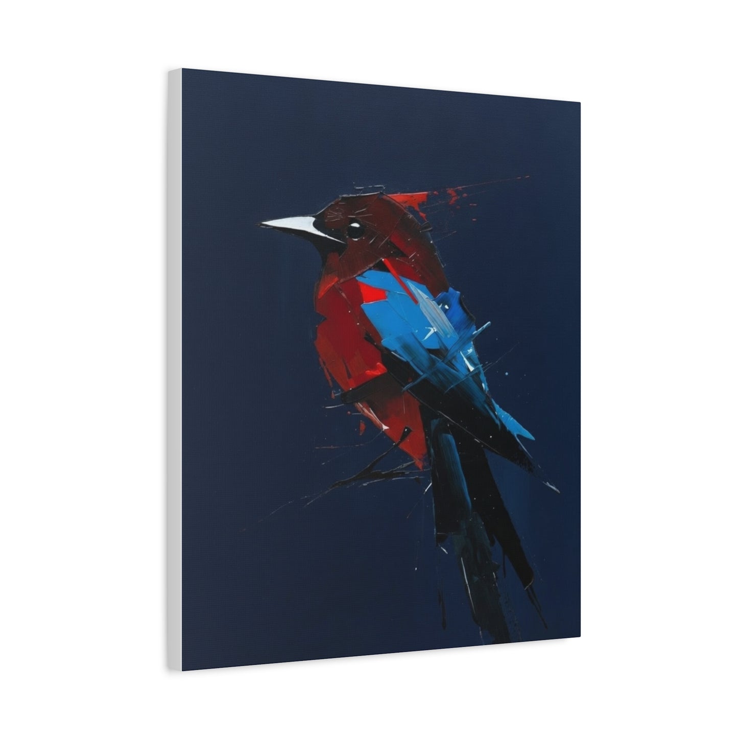 Abstract Red & Blue Bird Canvas Print — Matte Stretched Wall Art