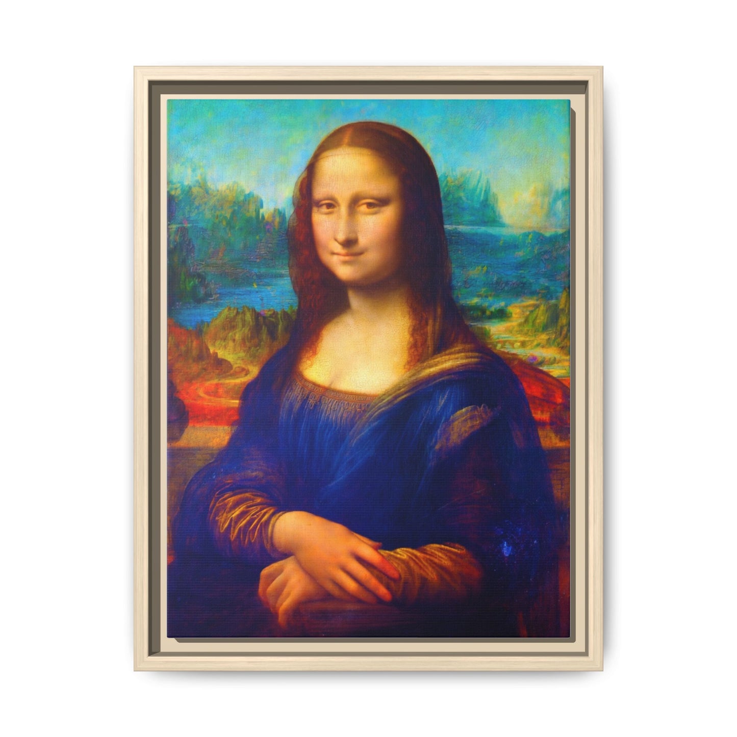 Framed Matte Canvas Print — Colorful Mona Lisa Wall Art