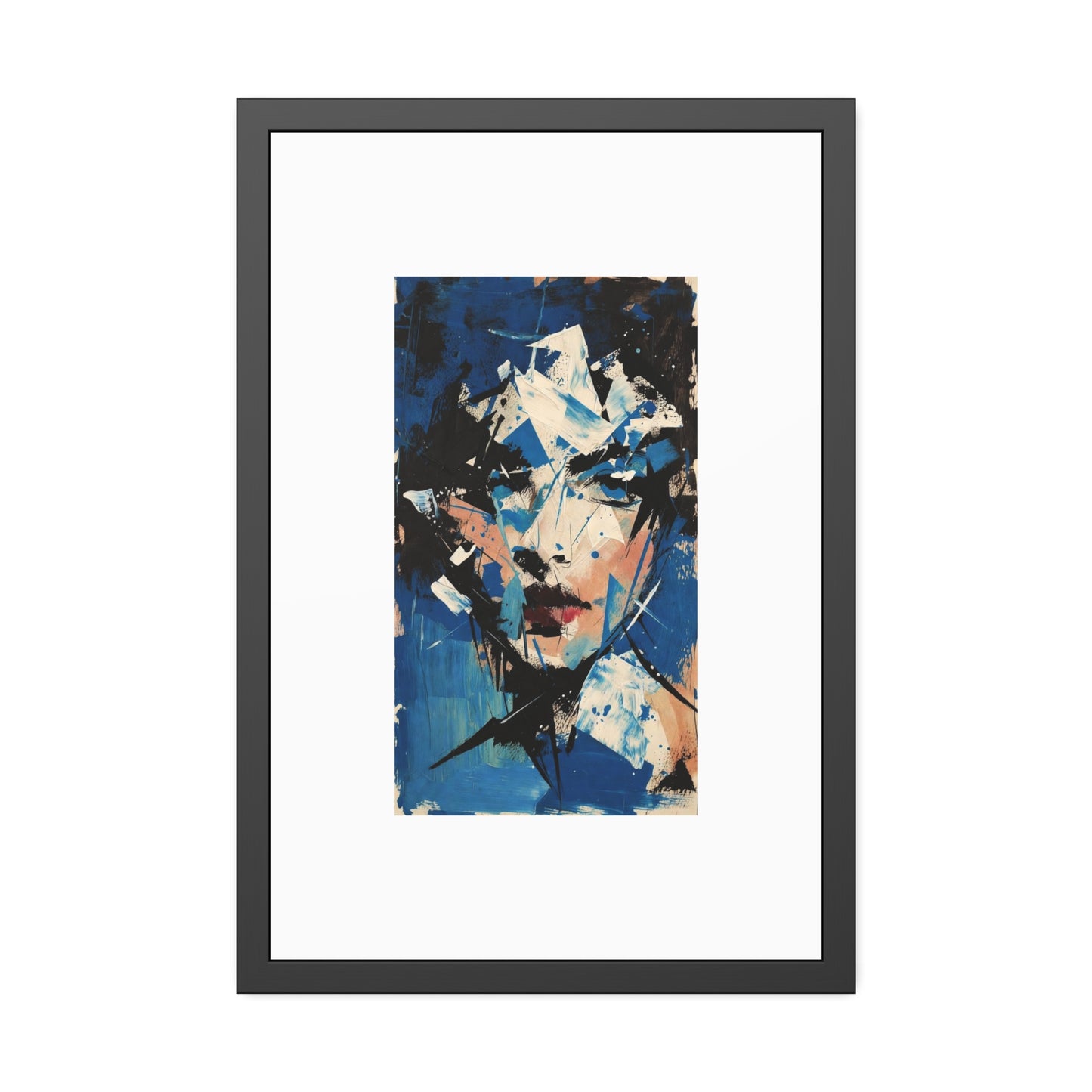 Abstract Blue Portrait Framed Paper Poster — Modern Expressionist Wall Art