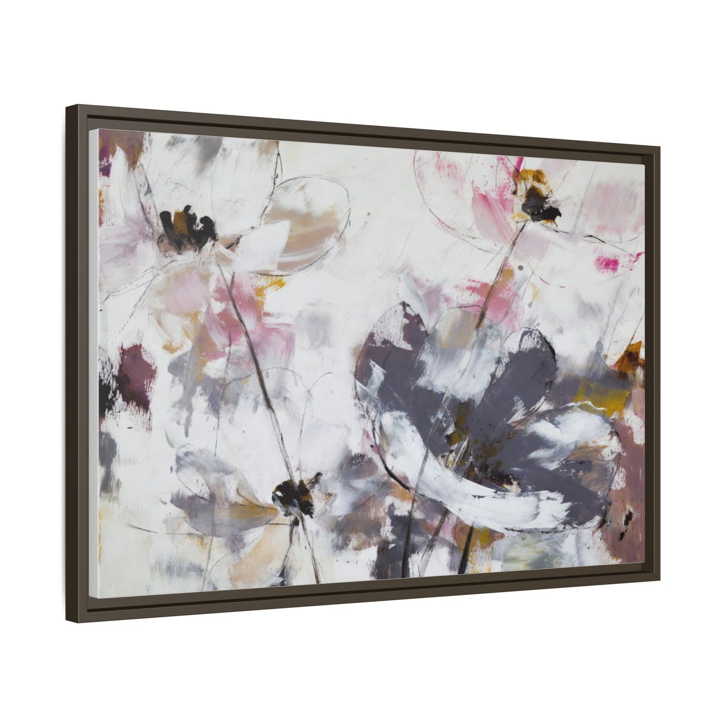 Abstract Floral Matte Canvas Framed Wall Art — Soft Watercolor Blooms