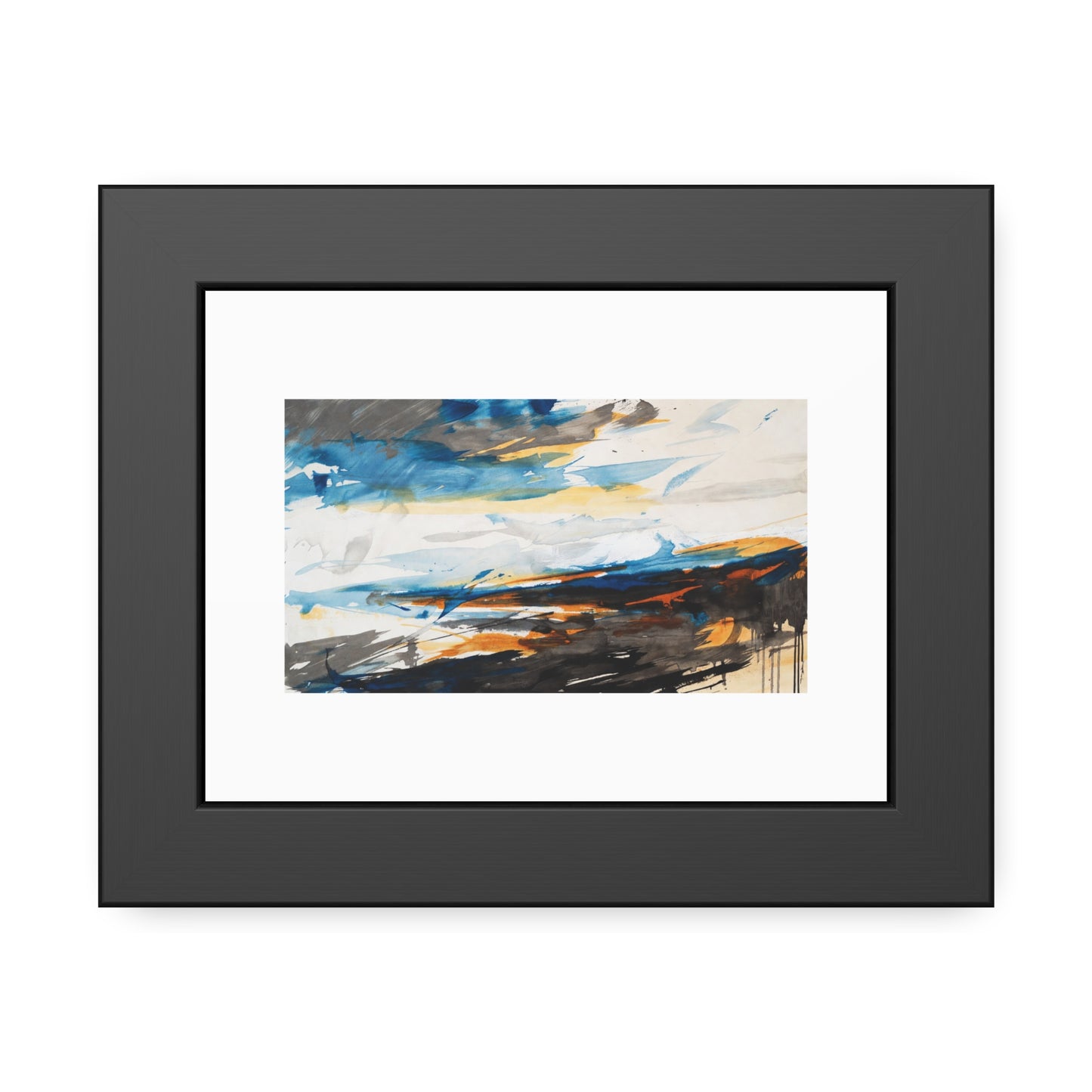 Framed Abstract Poster — Blue & Gold Coastal Abstract Art Print