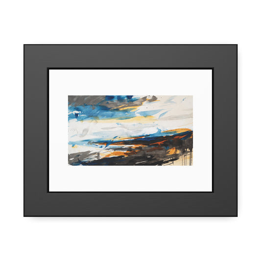 Framed Abstract Poster — Blue & Gold Coastal Abstract Art Print