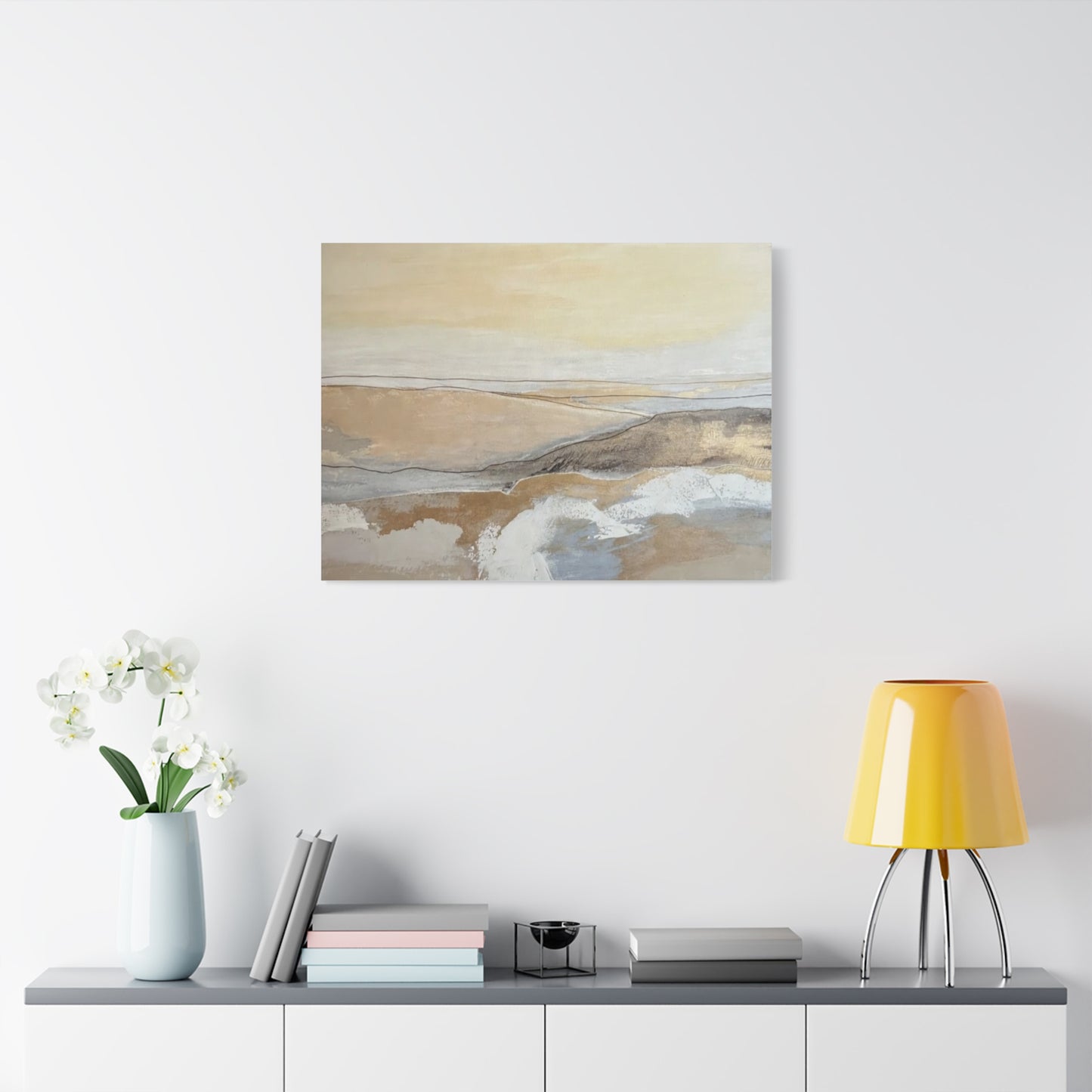 Abstract Coastal Landscape Canvas — Neutral Seascape Matte Stretched Wall Art