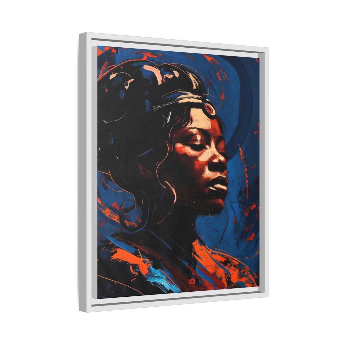 Framed Matte Canvas Art - Vibrant Portrait of a Black Woman (Multi-Color)