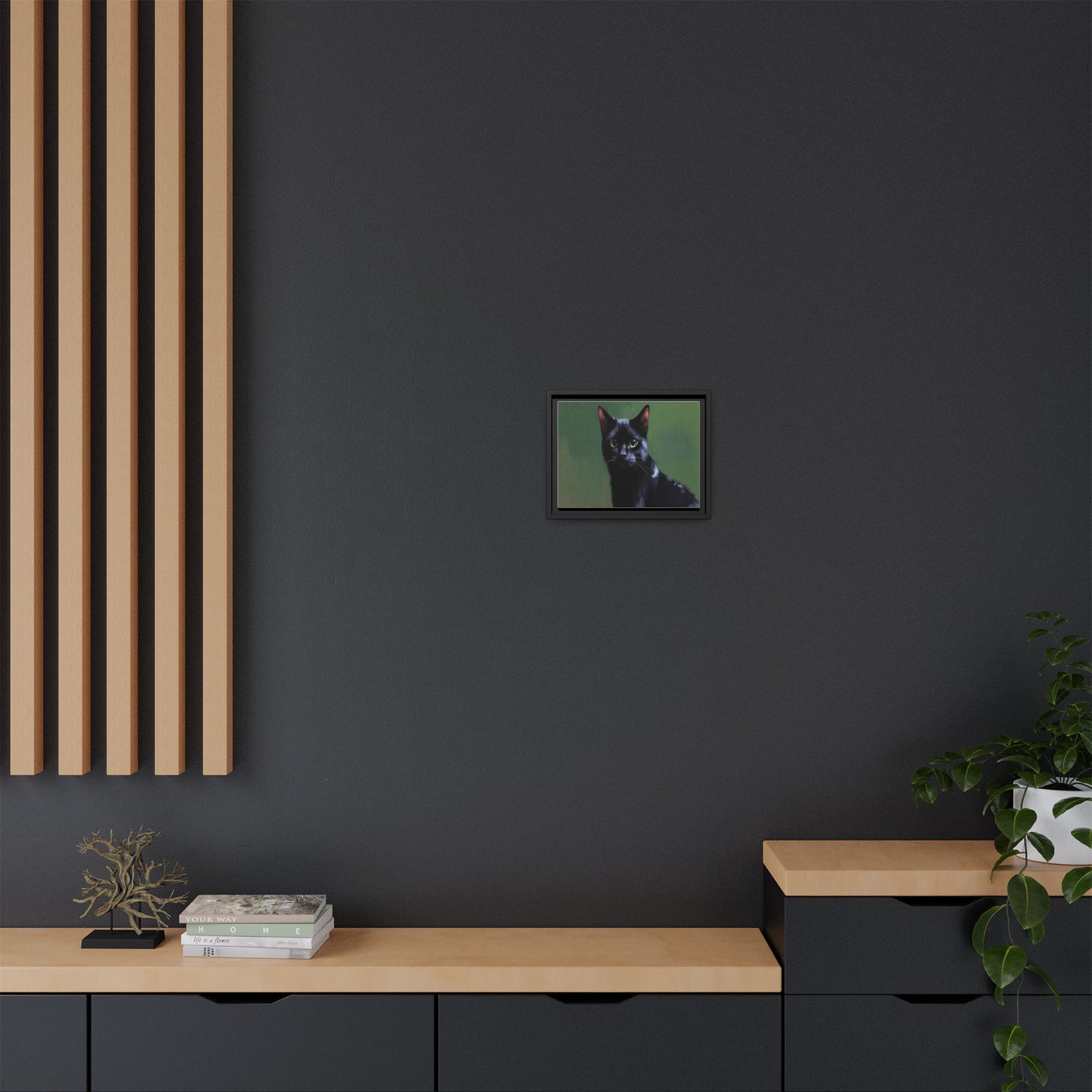 Framed Black Cat Portrait Canvas — Matte Multi-Color Wall Art