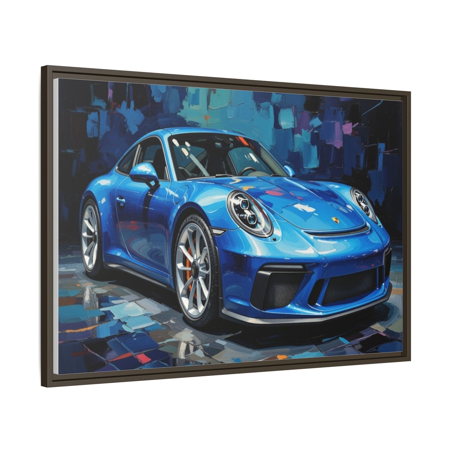 Blue Sports Car Matte Canvas Framed Print — Modern Automotive Wall Art