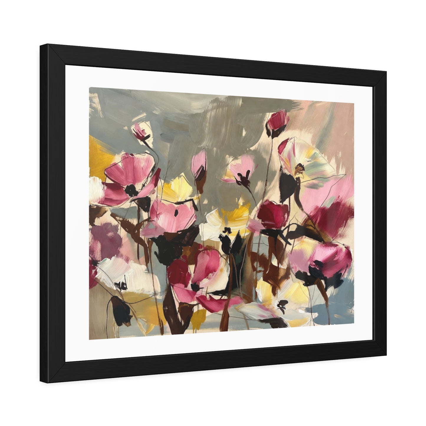 Framed Floral Art Print - Abstract Pink Poppies Poster