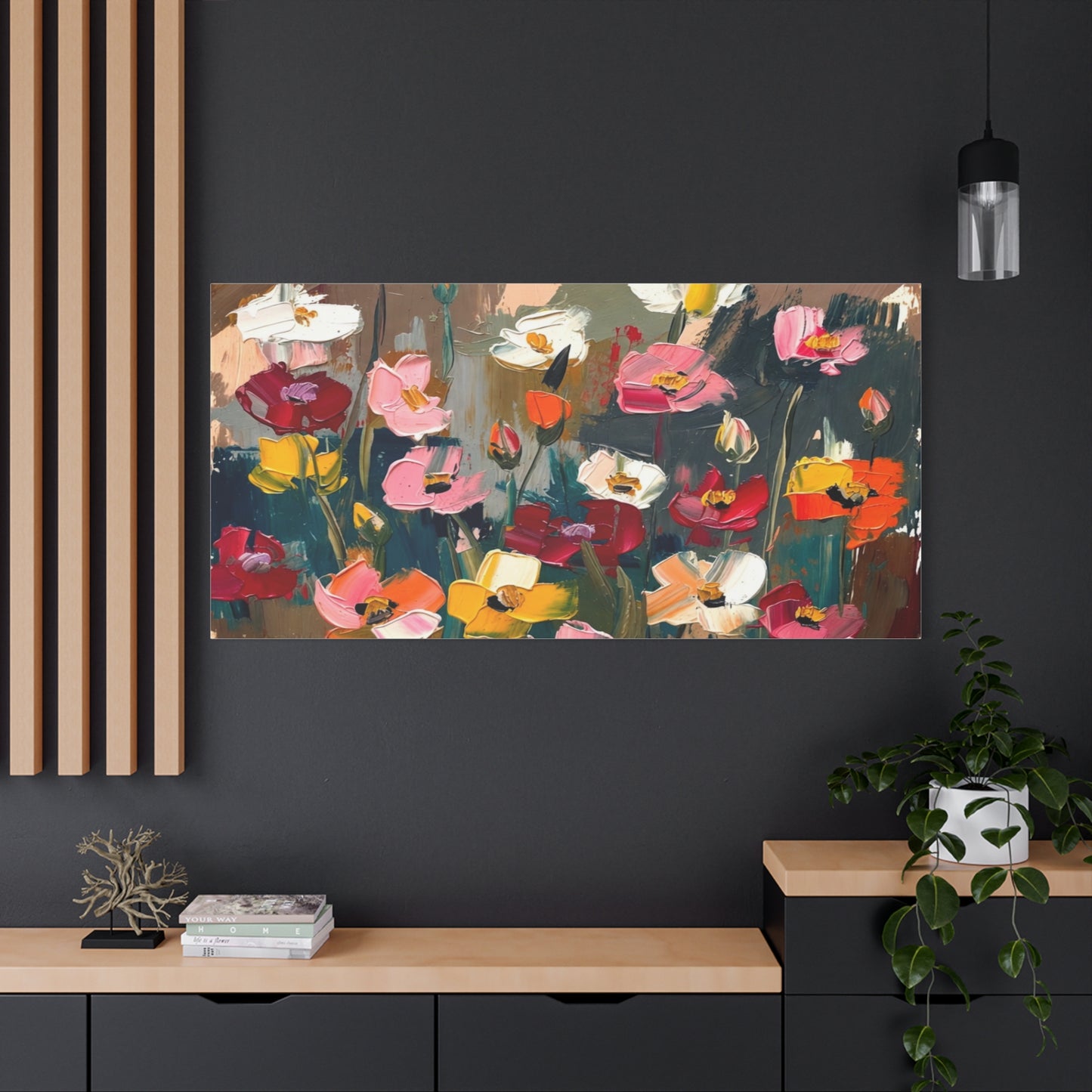 Abstract Floral Canvas Wall Art — Colorful Poppies Matte Stretched Print