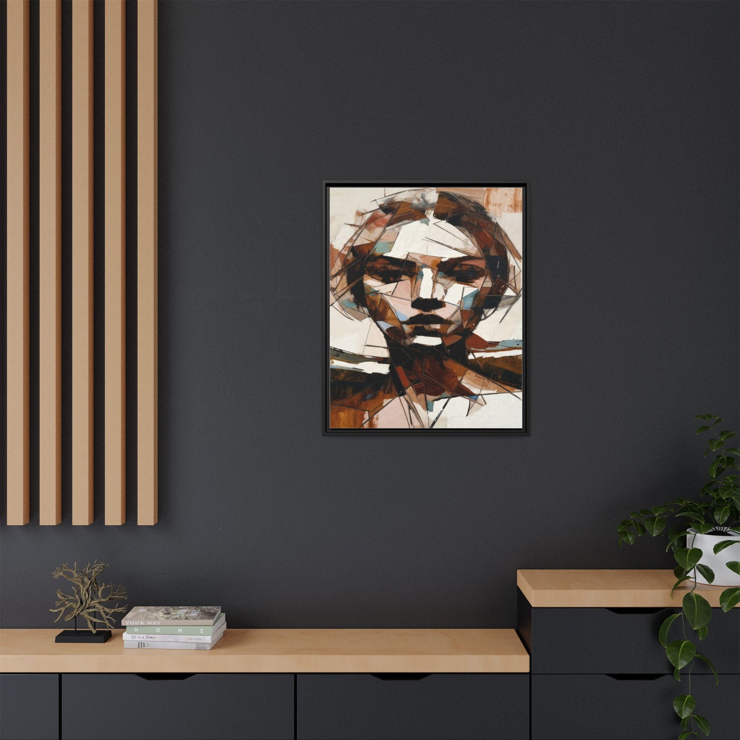 Abstract Woman Portrait Matte Canvas Framed — Geometric Multi-Color Wall Art