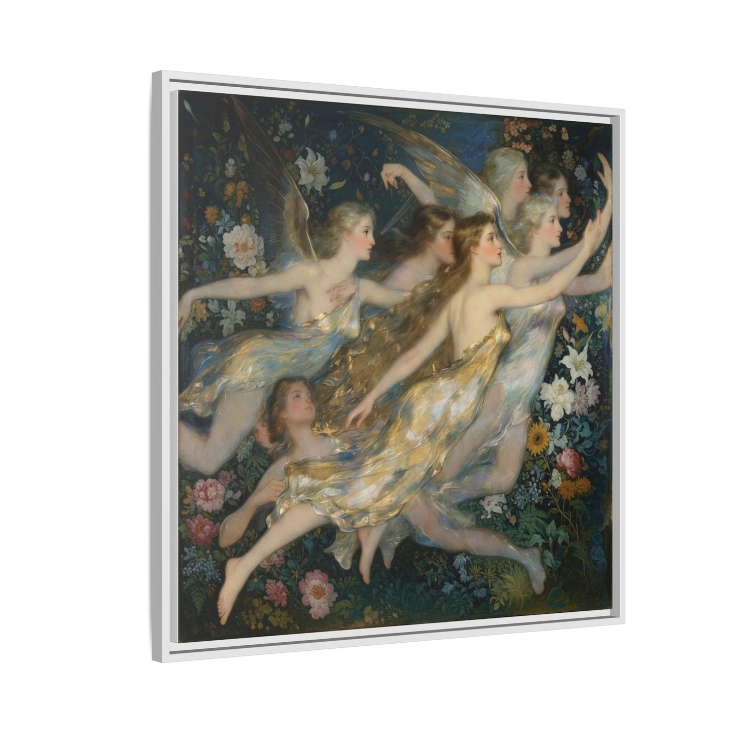 Framed Matte Canvas Wall Art — Vintage Fairies & Floral Painting