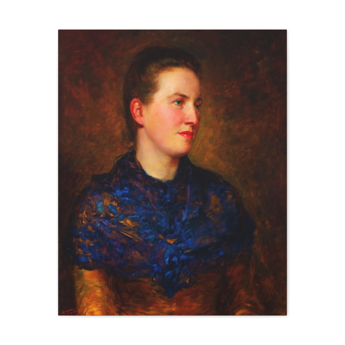 Portrait Canvas Print — Vintage Woman Oil Painting on Stretched Matte Canvas