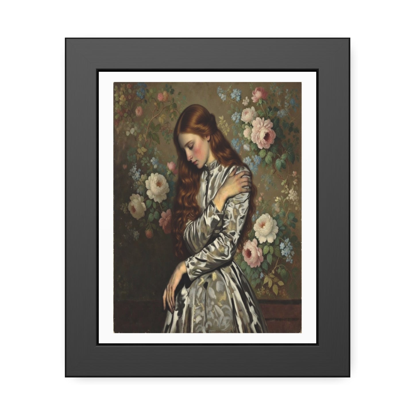 Framed Art Print — Vintage Portrait with Floral Background