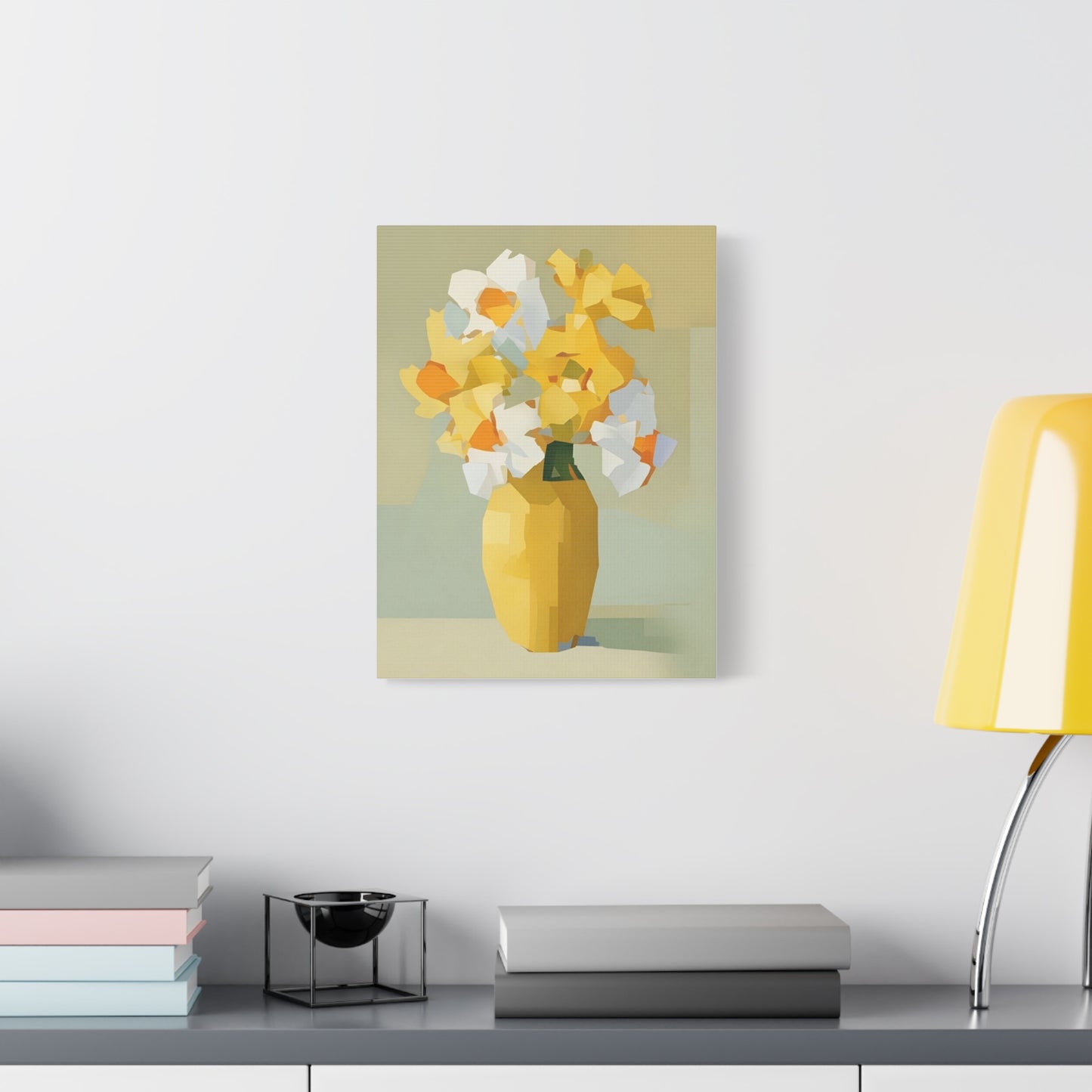 Yellow Vase Floral Canvas Print — Modern Abstract Daffodil Wall Art