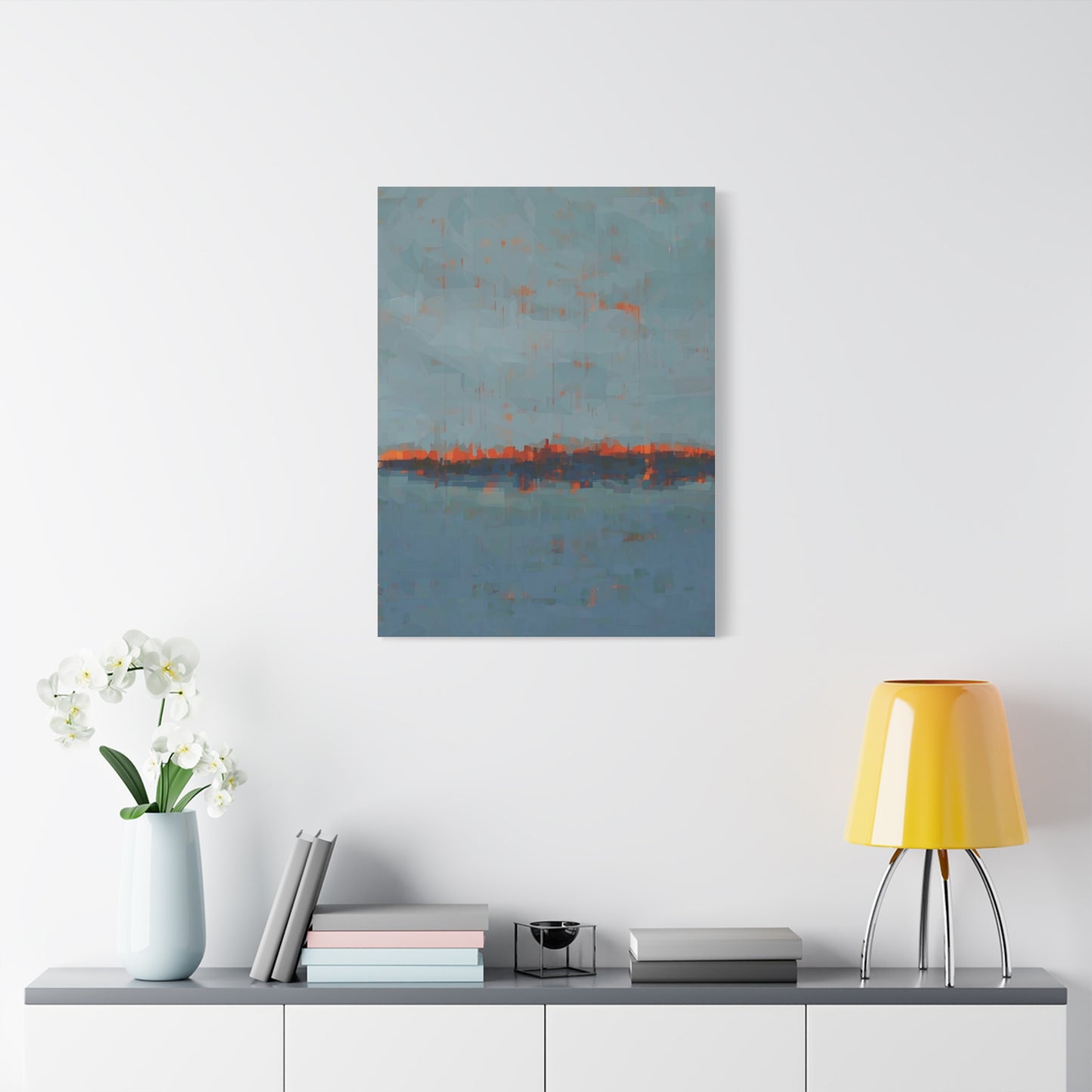 Abstract Coastal Horizon Canvas Print — Blue Teal with Orange Accent