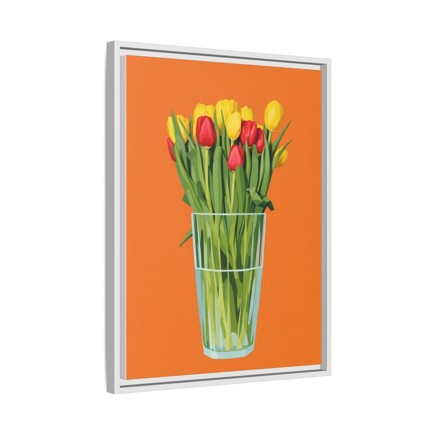 Framed Tulip Canvas Print — Colorful Tulips in Glass Vase