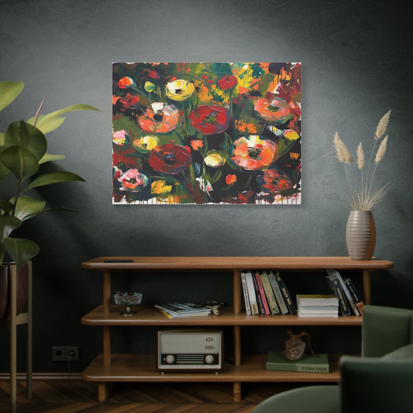 Bold Floral Abstract Canvas Print — Colorful Poppy Wall Art, Matte Stretched 1.25"