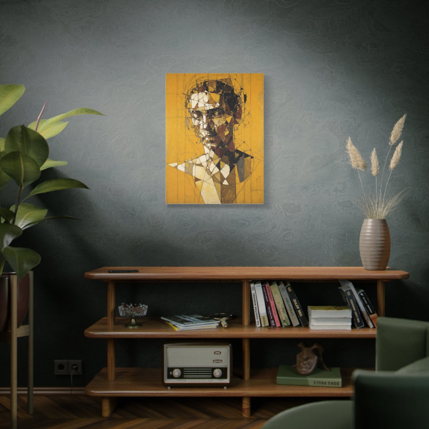Geometric Portrait Matte Canvas Wall Art – Abstract Yellow Bust