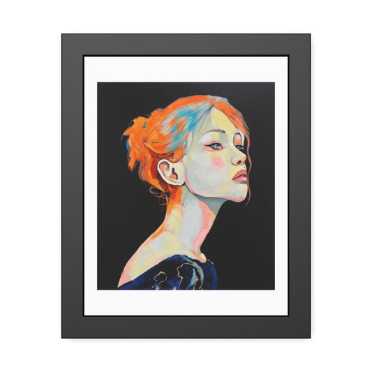 Framed Art Print — Colorful Portrait of Red‑Haired Woman
