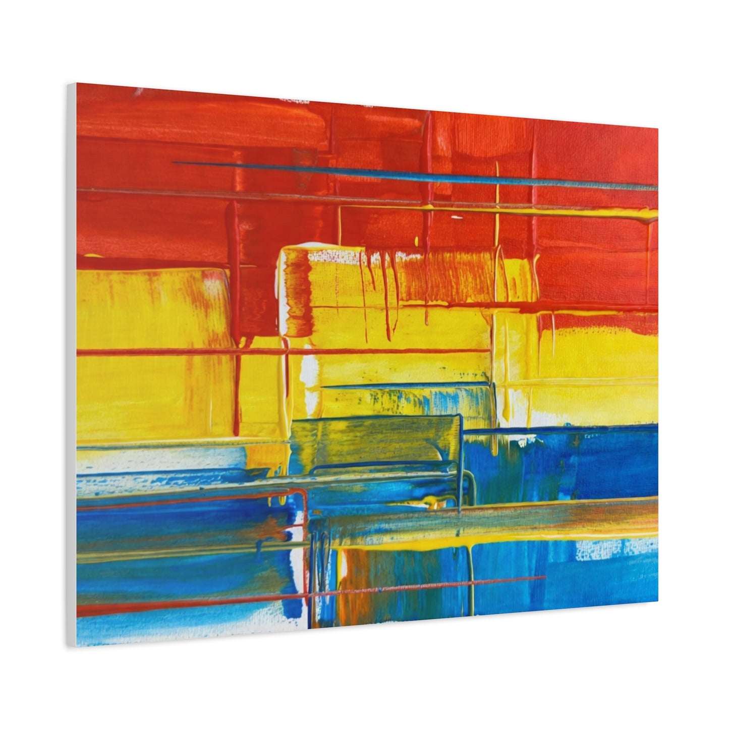 Abstract Color Block Canvas Print — Vibrant Red, Yellow & Blue Stretched Wall Art