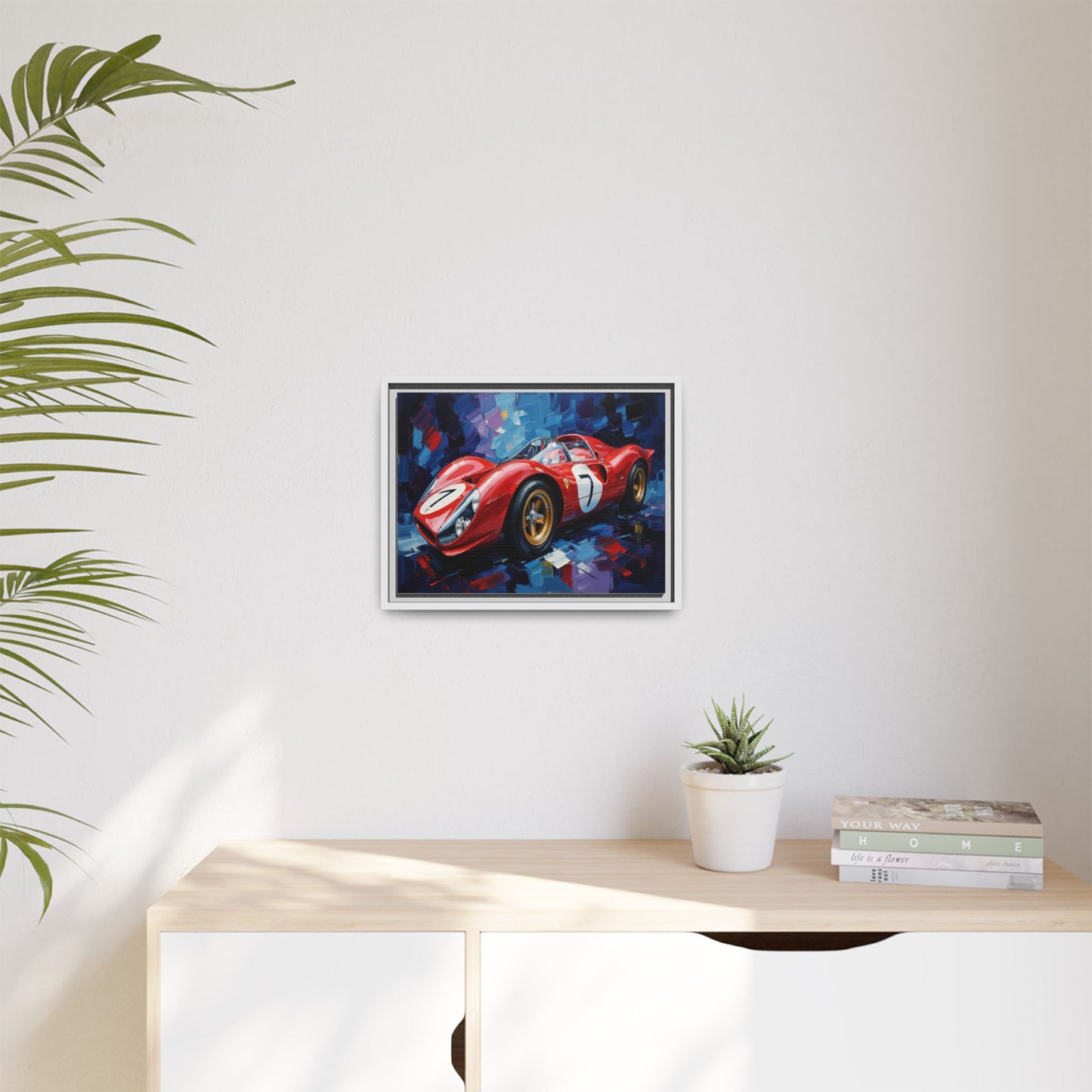 Vintage Ferrari Red Racecar Matte Canvas Framed Wall Art