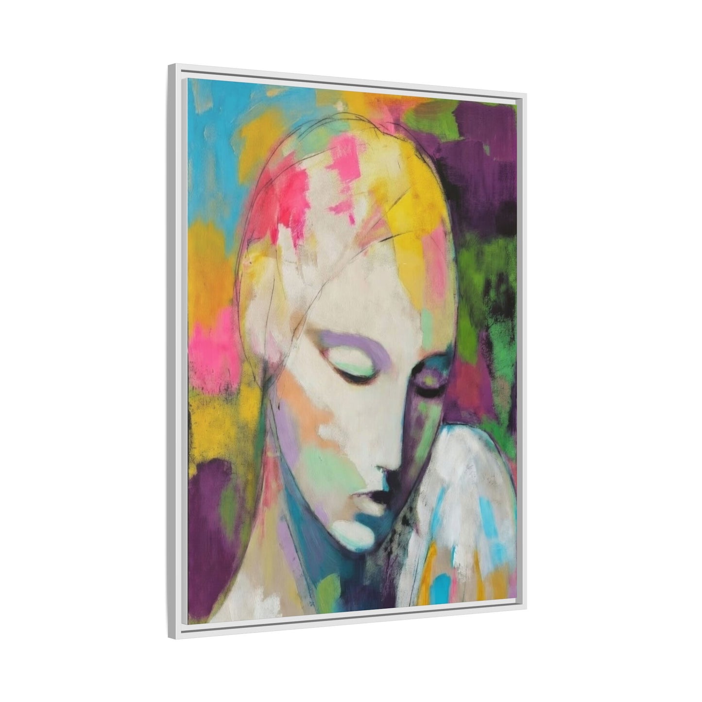 Framed Matte Canvas Art - Colorful Abstract Portrait