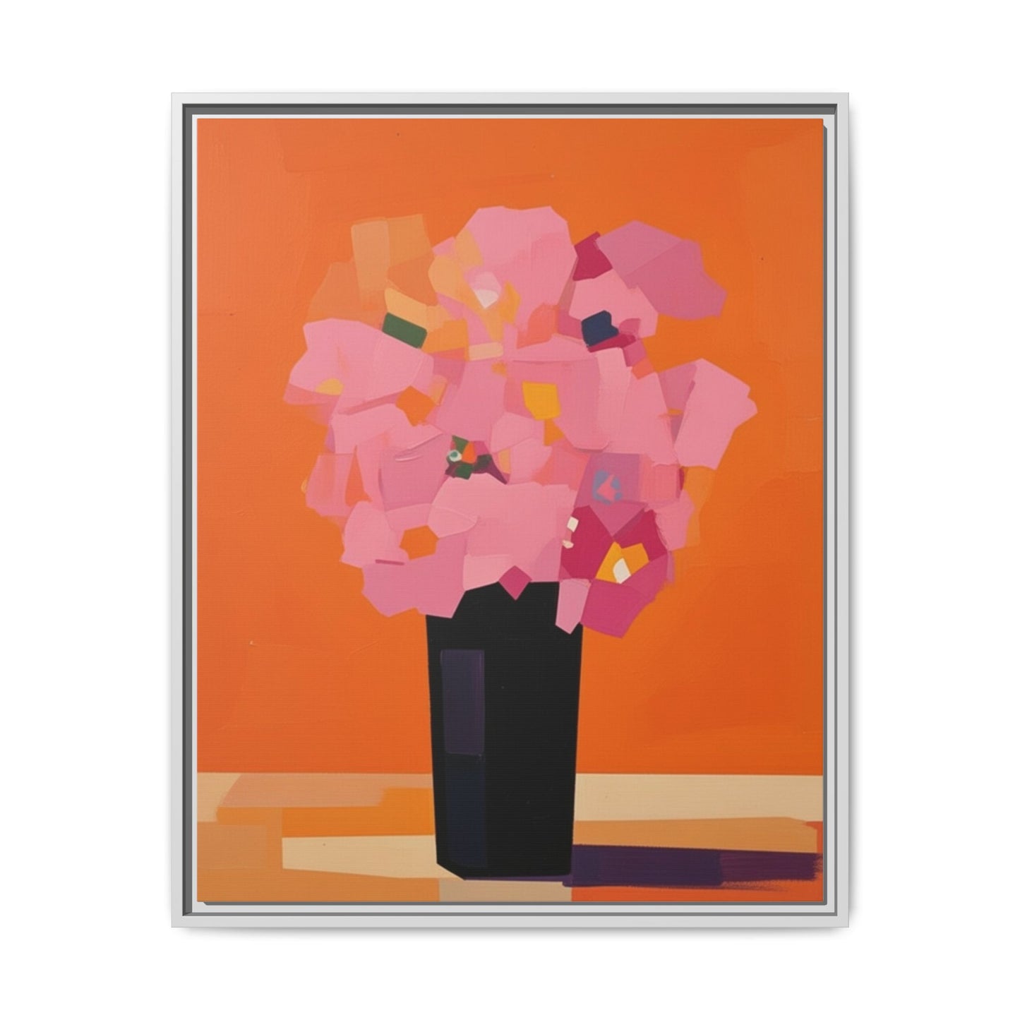 Framed Floral Canvas Art — Pink Bouquet on Orange Background