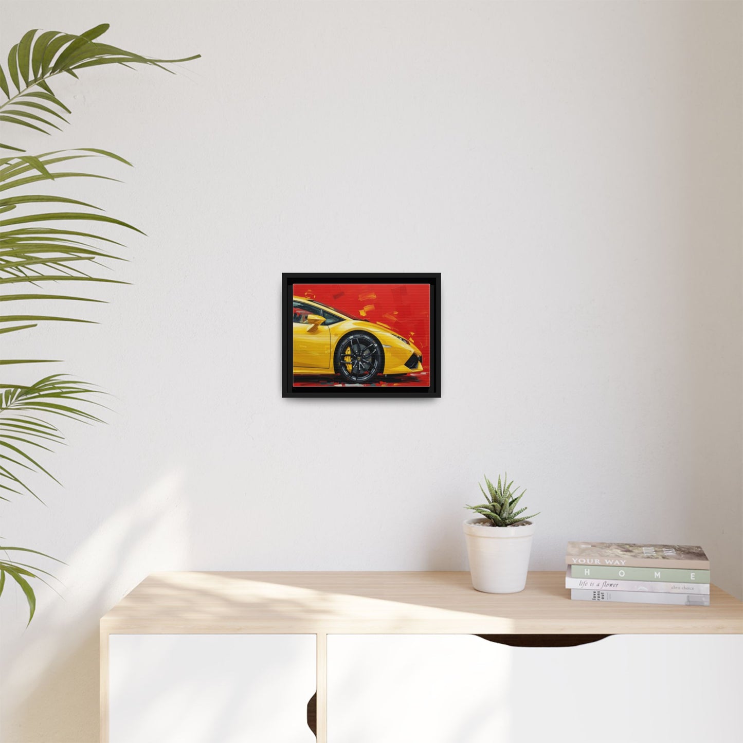 Yellow Sports Car Matte Canvas Print — Framed Automotive Wall Art