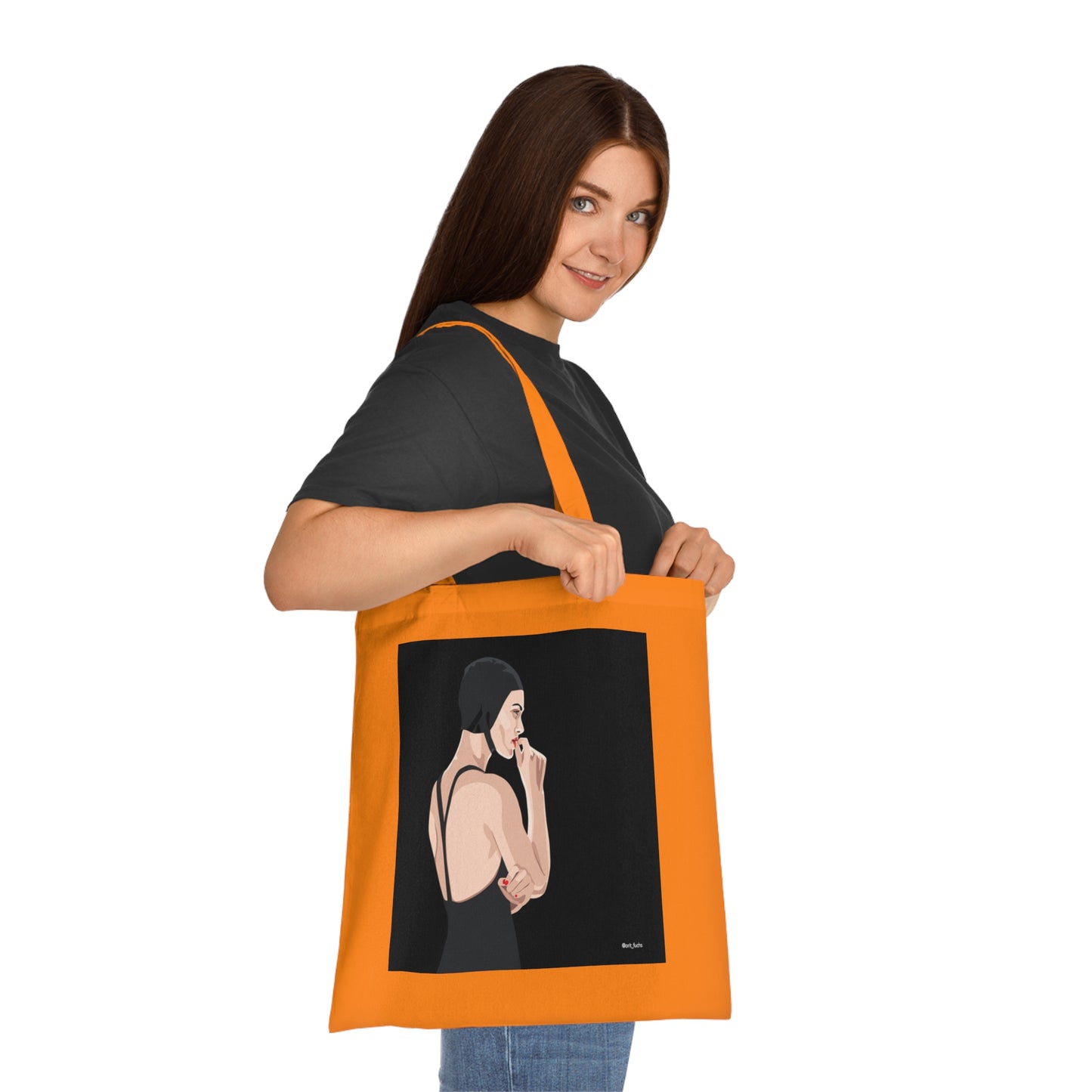 Minimalist Femme Portrait Cotton Tote — Chic Black-Back Illustration Tote Bag