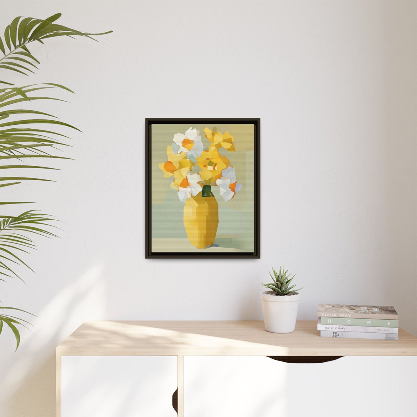 Framed Floral Canvas Print — Yellow Vase Bouquet Wall Art