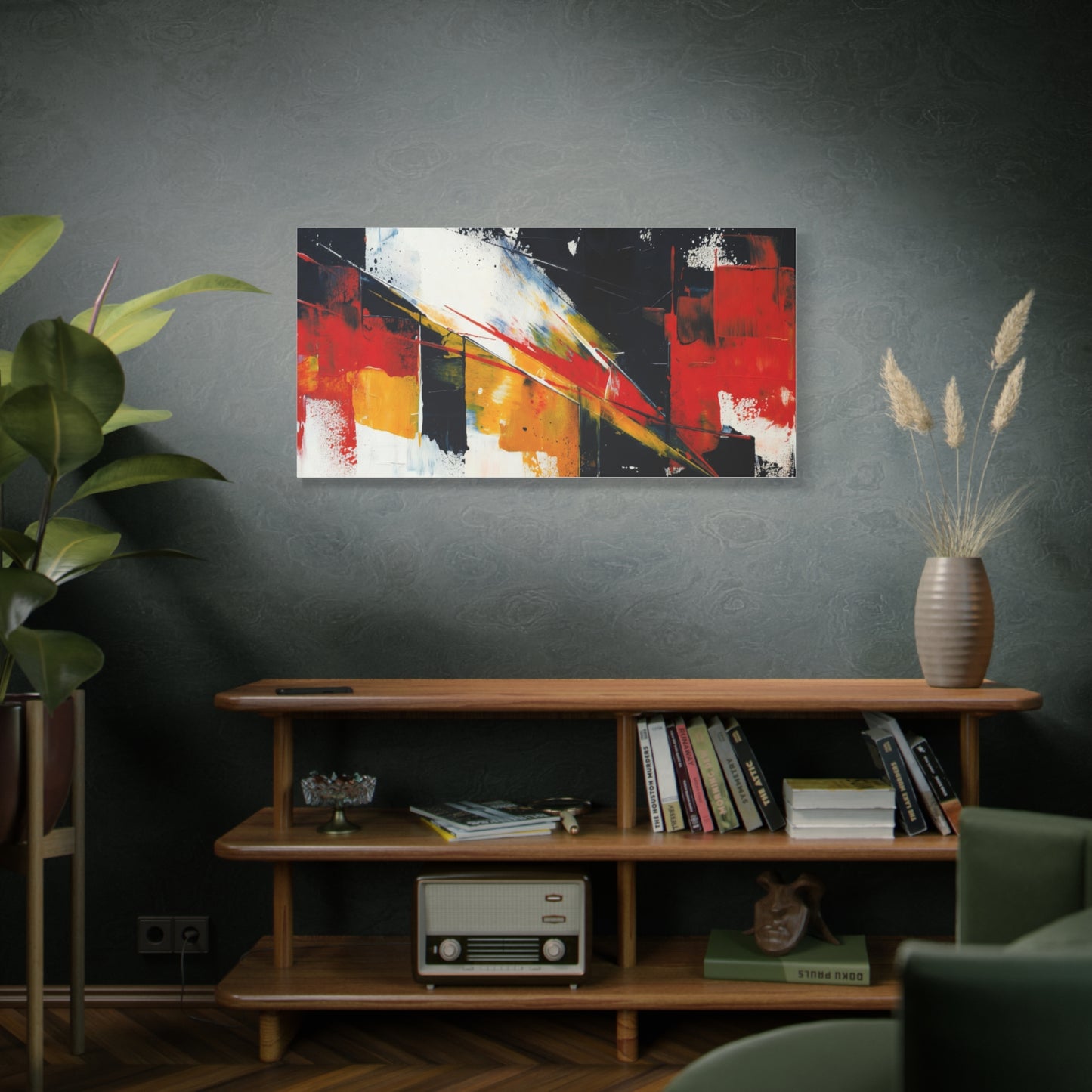 Abstract Geometric Canvas Art — Bold Red & Black Modern Wall Painting