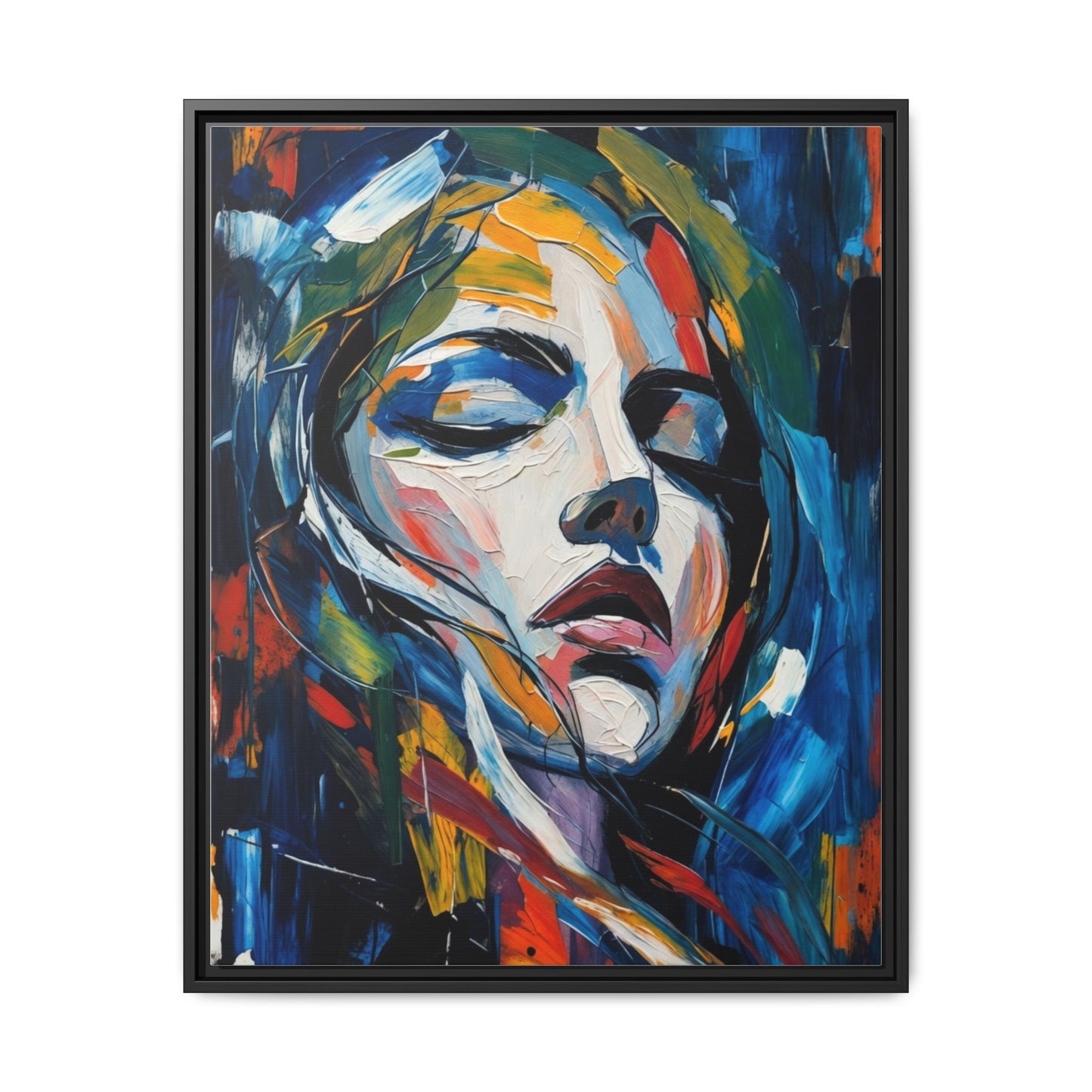 Abstract Colorful Woman Portrait — Framed Matte Canvas Wall Art