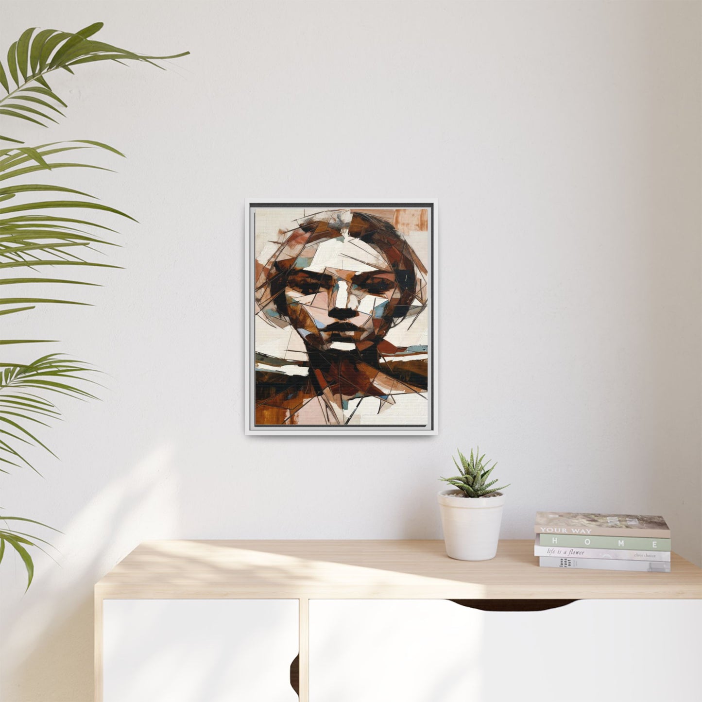 Abstract Woman Portrait Matte Canvas Framed — Geometric Multi-Color Wall Art