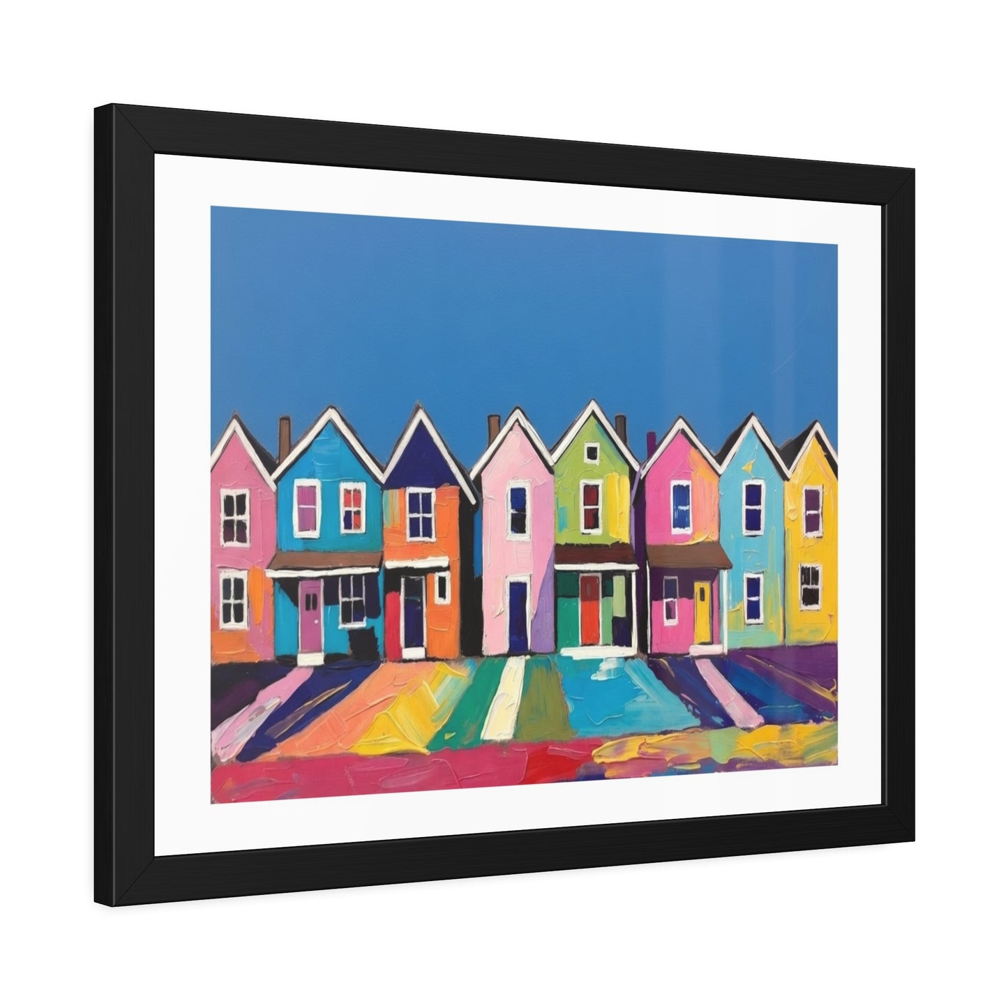 Framed Poster Colorful Row of Houses Wall Art