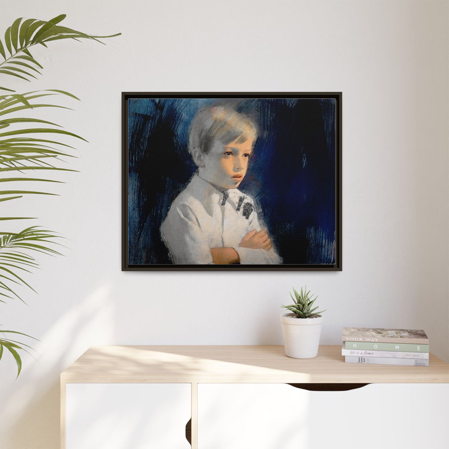 Painting of boy by Unknown Artist Framed Matte Canvas Wall Art Print