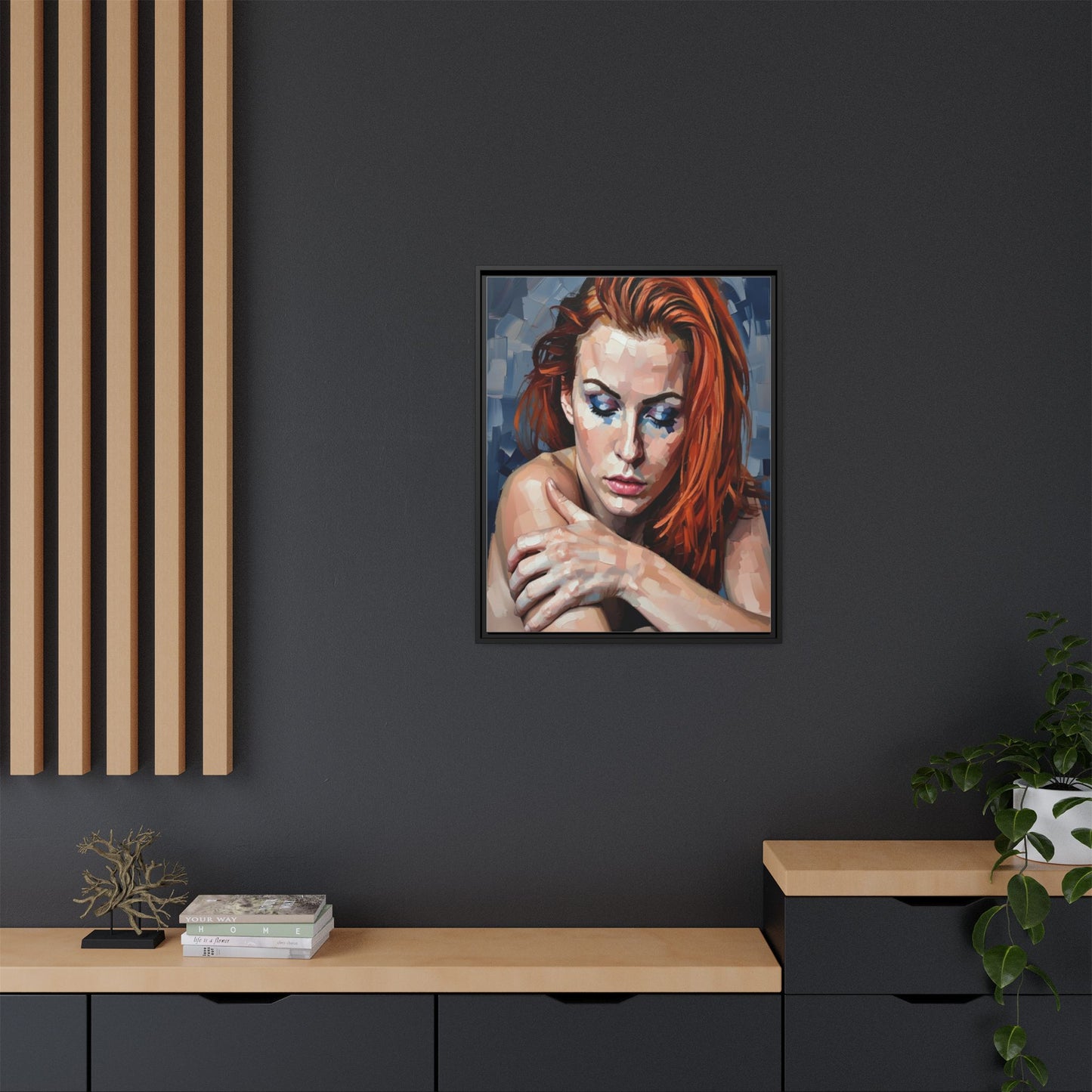 Framed Matte Canvas Art – Contemplative Redhead Portrait
