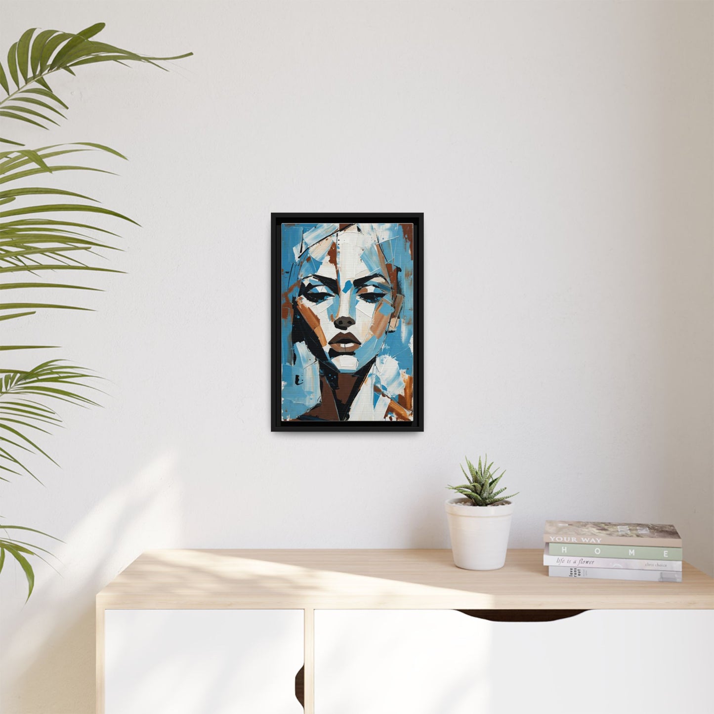 Abstract Blue Face Matte Canvas Wall Art — Framed Modern Portrait Print