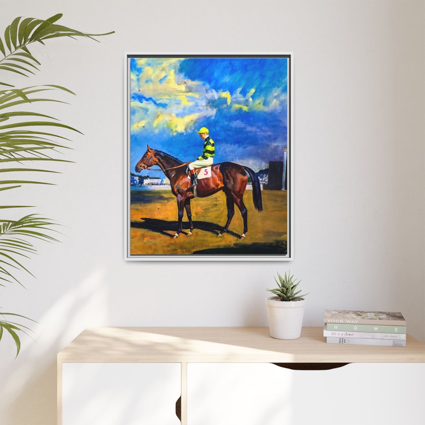 Framed Matte Canvas — Jockey on Racehorse Vintage Equestrian Wall Art