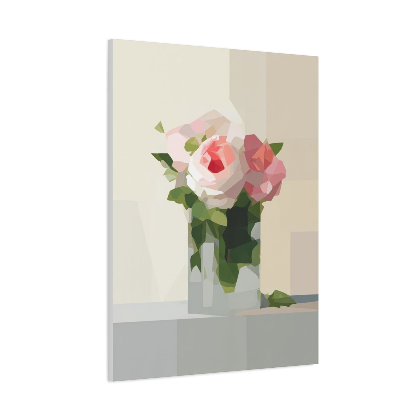 Pink Rose Still Life Canvas — Modern Floral Wall Art, Matte Stretched Canvas