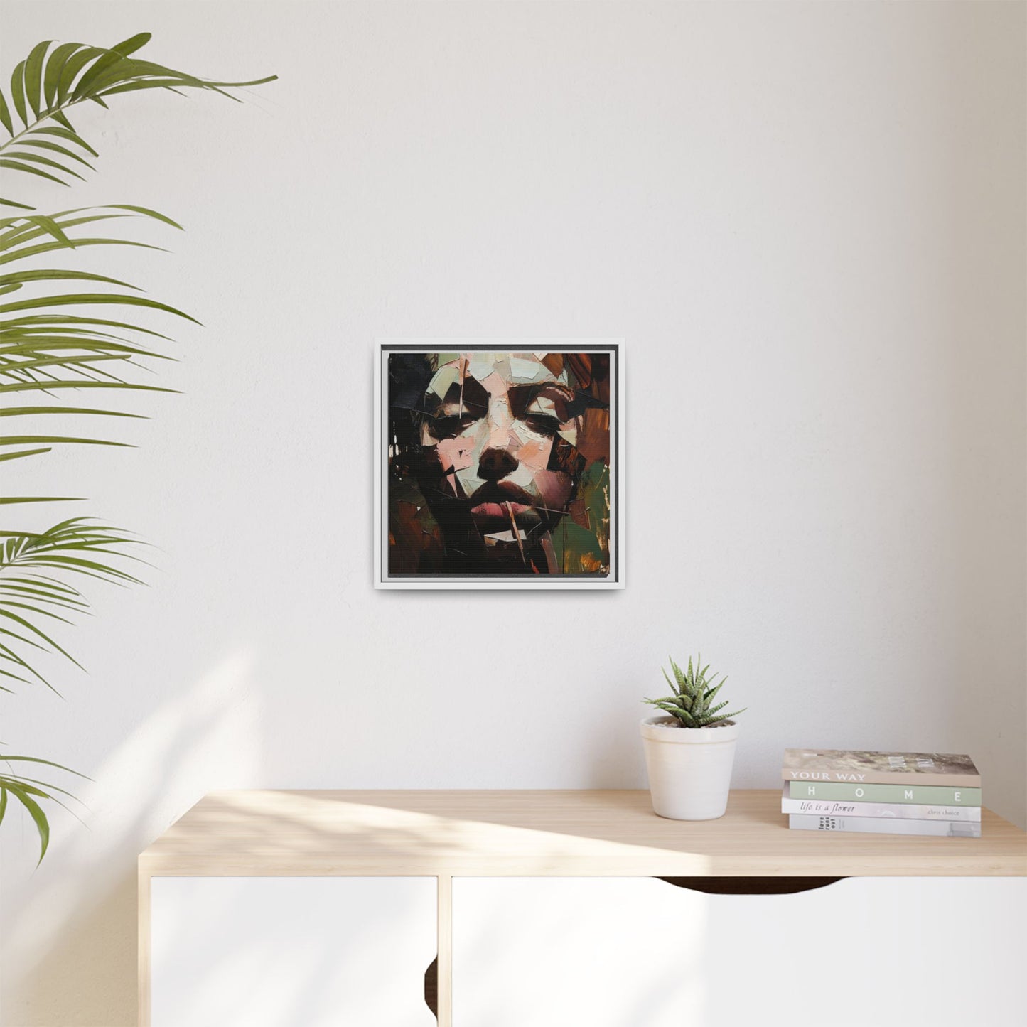 Matte Framed Canvas Art — Abstract Female Portrait, Moody Multicolor