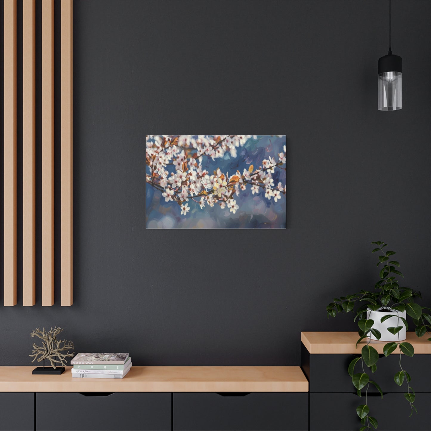 Cherry Blossom Branch Matte Canvas Wall Art — Spring Floral Print
