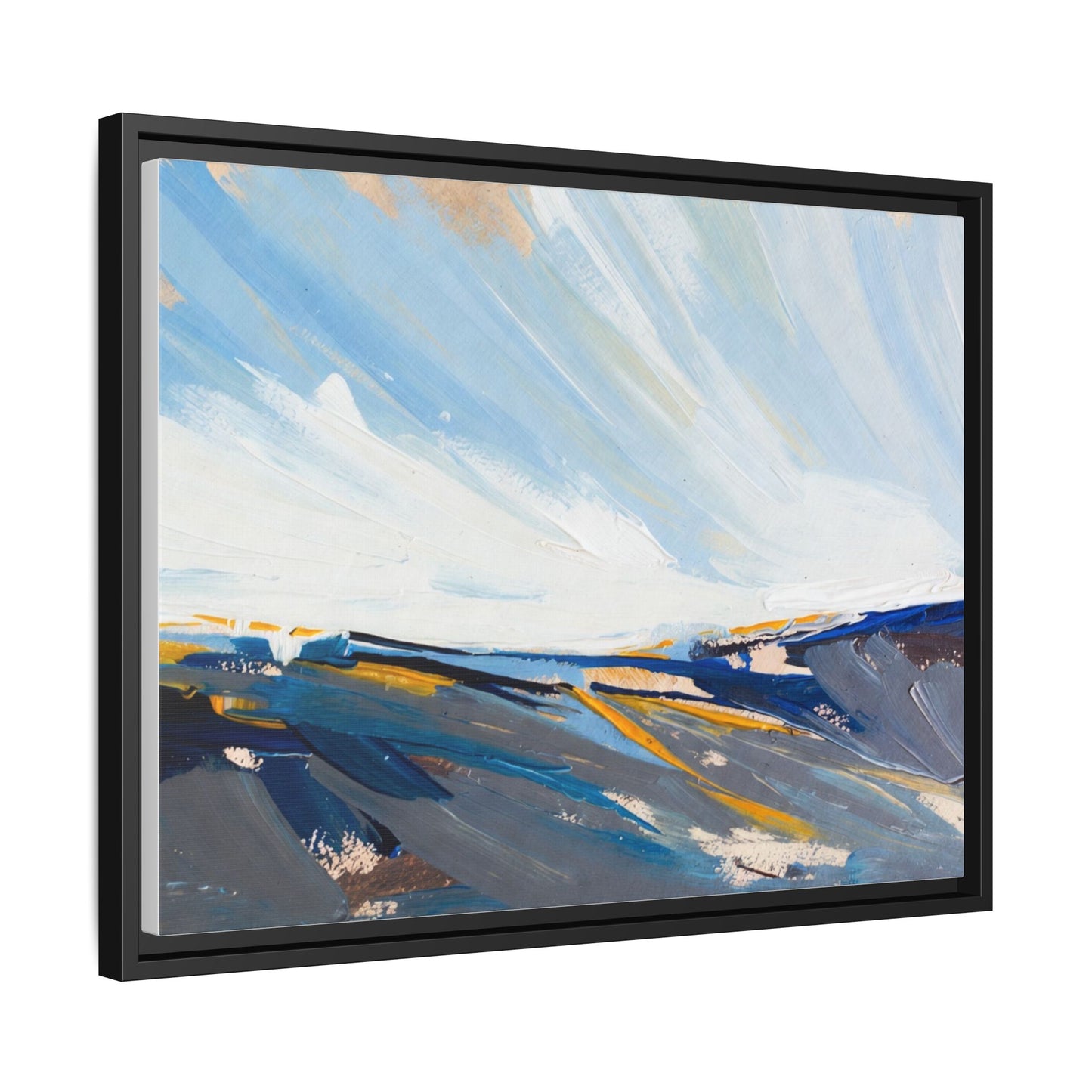 Framed Abstract Seascape Canvas Print — Matte Multi‑Color Wall Art